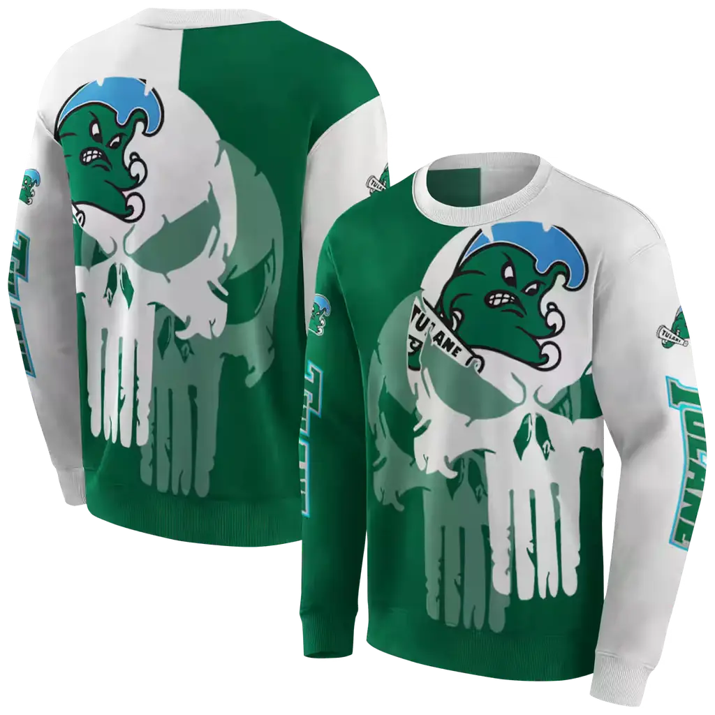 tulane green wave graphic punisher green white hoodie premium grade tulane green wave graphic punisher green white hoodie premium grade