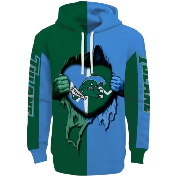 tulane green wave heartbeat graphic green hoodie best selling