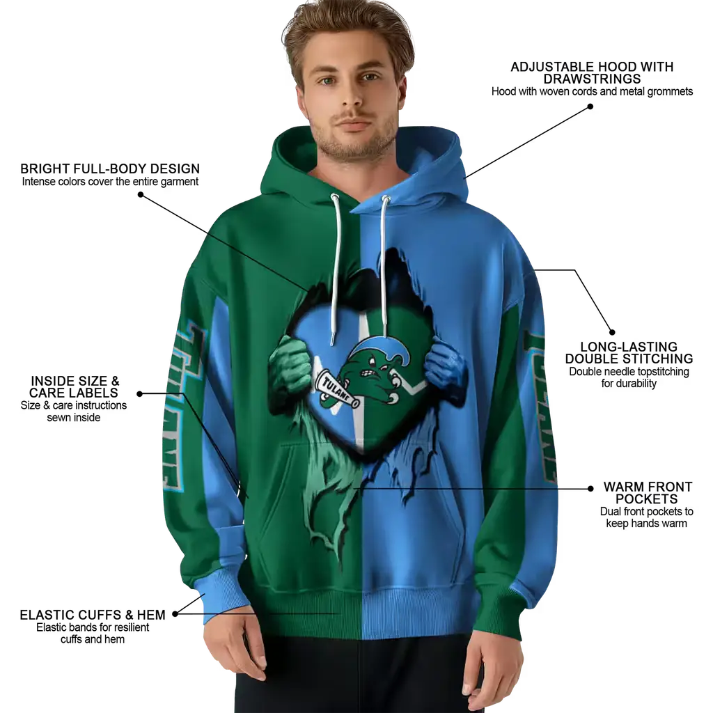 tulane green wave heartbeat graphic green hoodie latest model tulane green wave heartbeat graphic green hoodie latest model