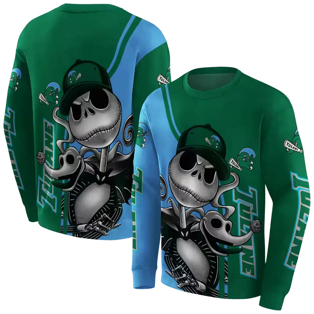 tulane green wave jack skellington green hoodie premium grade tulane green wave jack skellington green hoodie premium grade