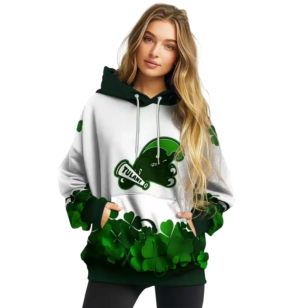 tulane green wave lucky motif white green hoodie high quality tulane green wave lucky motif white green hoodie high quality