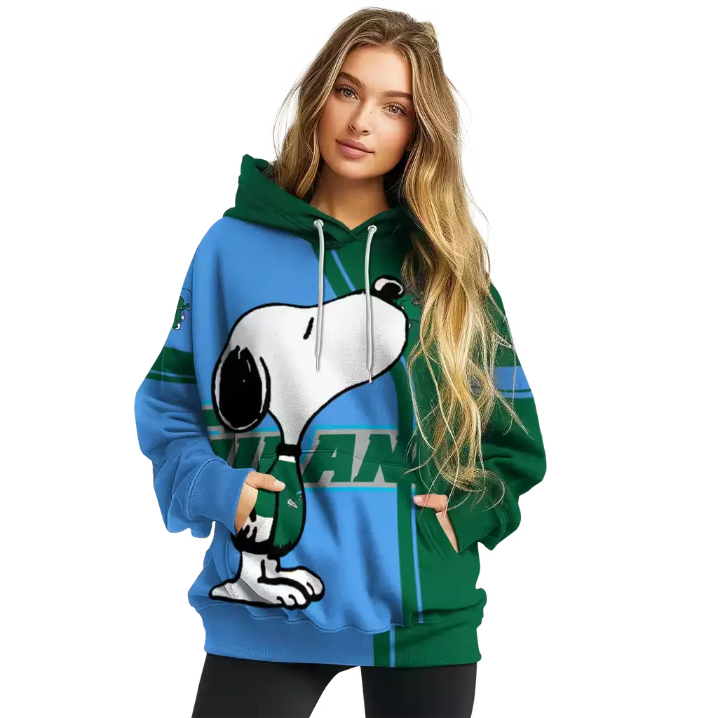 tulane green wave playful snoopy green hoodie high quality tulane green wave playful snoopy green hoodie high quality