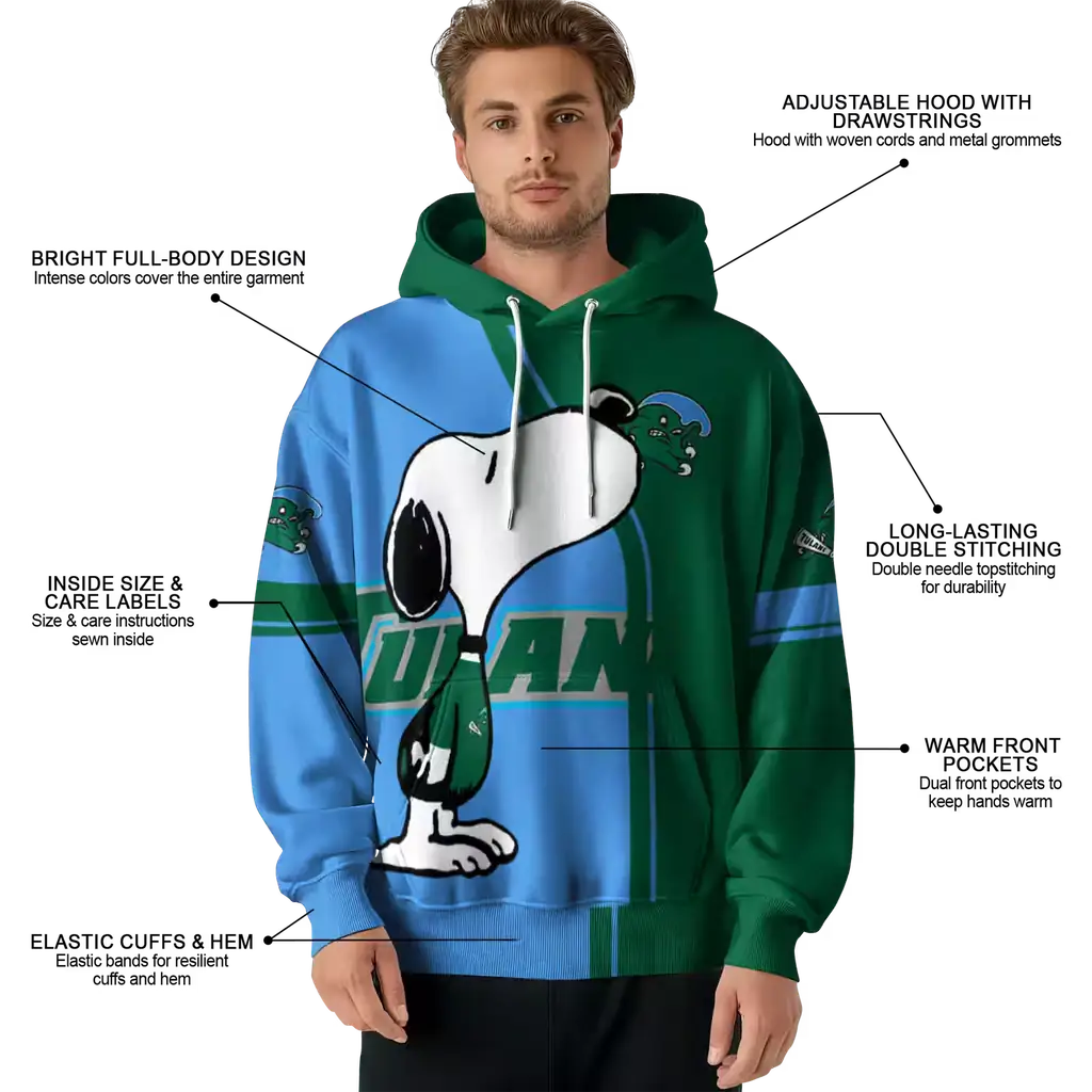 tulane green wave playful snoopy green hoodie latest model tulane green wave playful snoopy green hoodie latest model