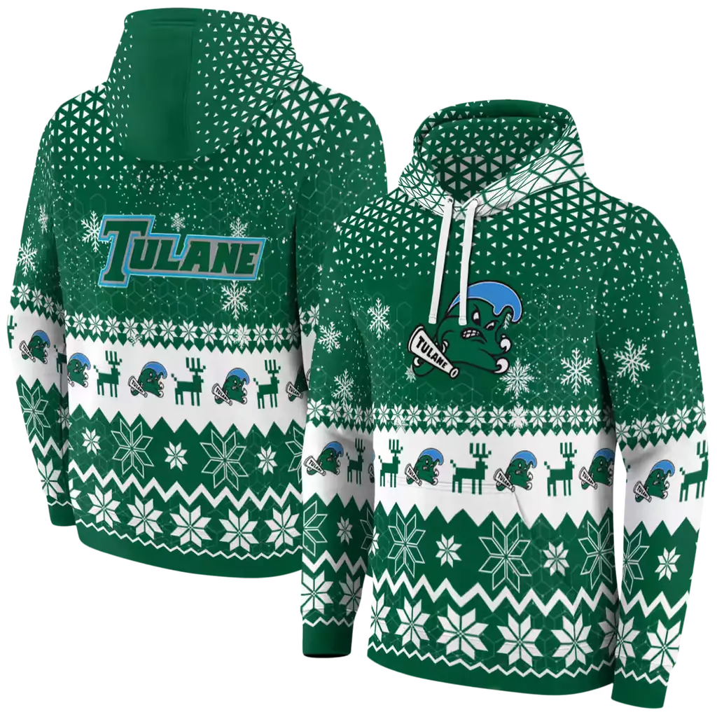 tulane green wave reindeer motif green hoodie fashion forward tulane green wave reindeer motif green hoodie fashion forward