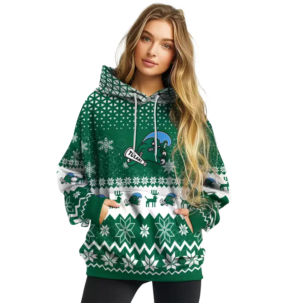 tulane green wave reindeer motif green hoodie high quality tulane green wave reindeer motif green hoodie high quality