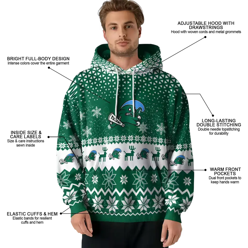 tulane green wave reindeer motif green hoodie latest model tulane green wave reindeer motif green hoodie latest model