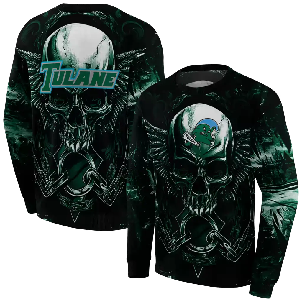 tulane green wave skull artwork green black hoodie premium grade tulane green wave skull artwork green black hoodie premium grade