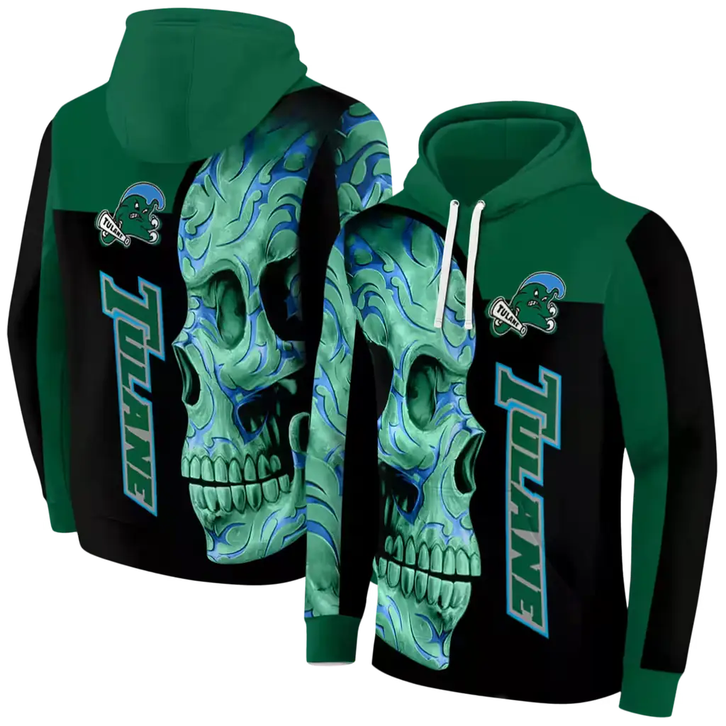 tulane green wave skull motif green black hoodie fashion forward tulane green wave skull motif green black hoodie fashion forward
