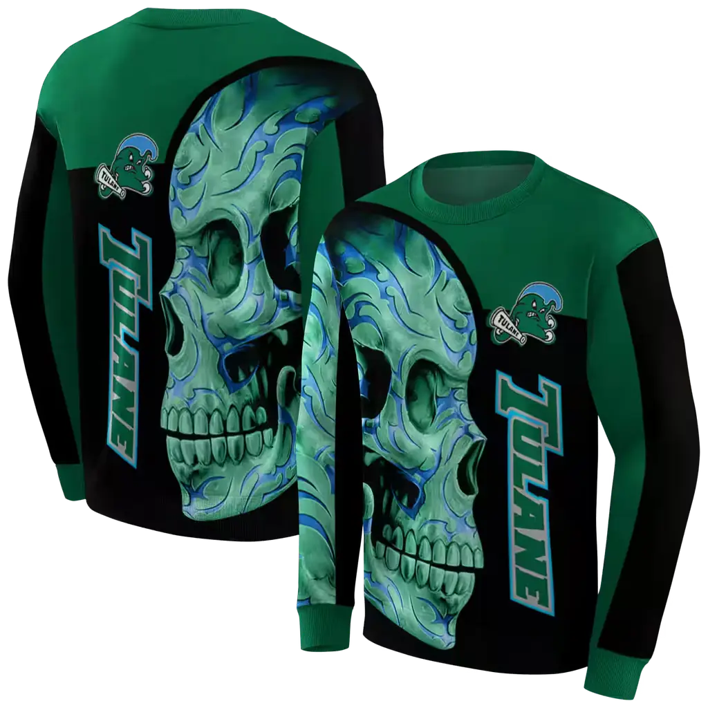 tulane green wave skull motif green black hoodie premium grade tulane green wave skull motif green black hoodie premium grade