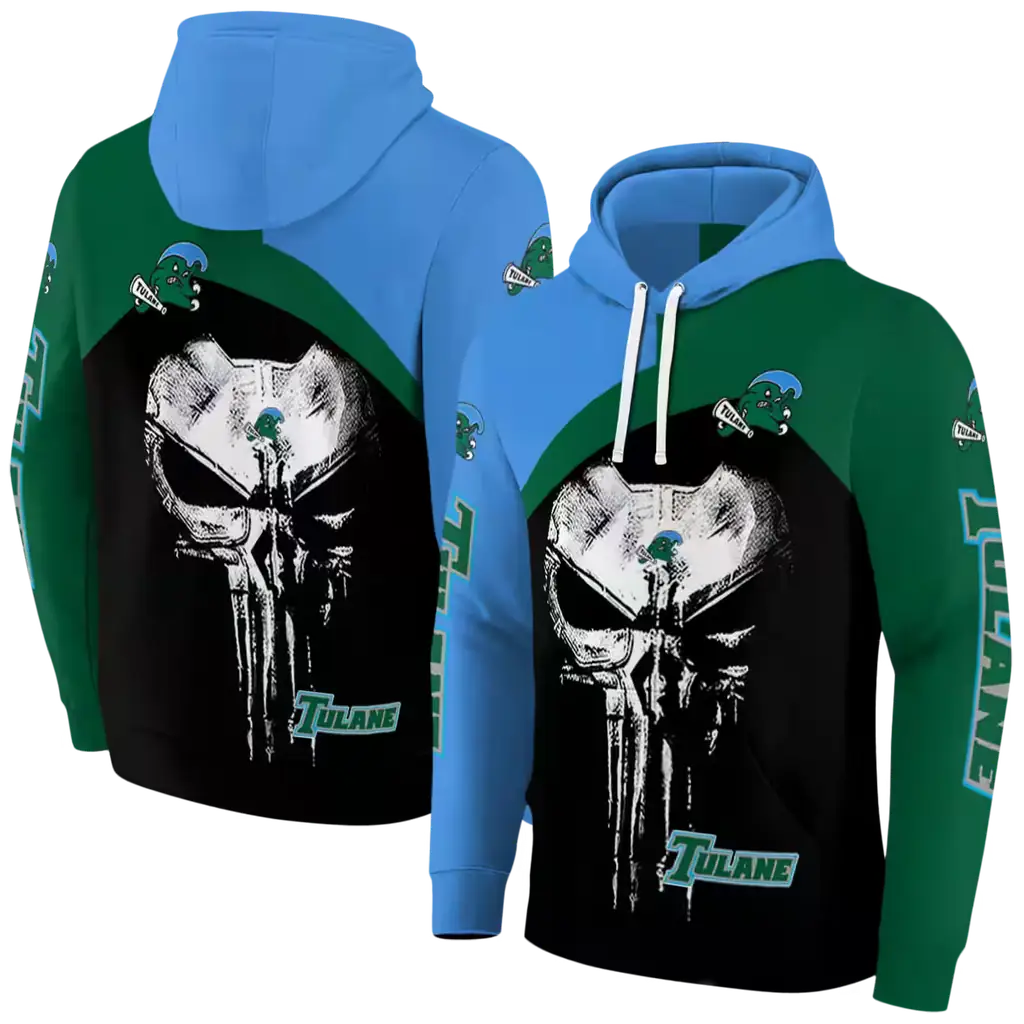tulane green wave skull punisher blue black hoodie fashion forward tulane green wave skull punisher blue black hoodie fashion forward