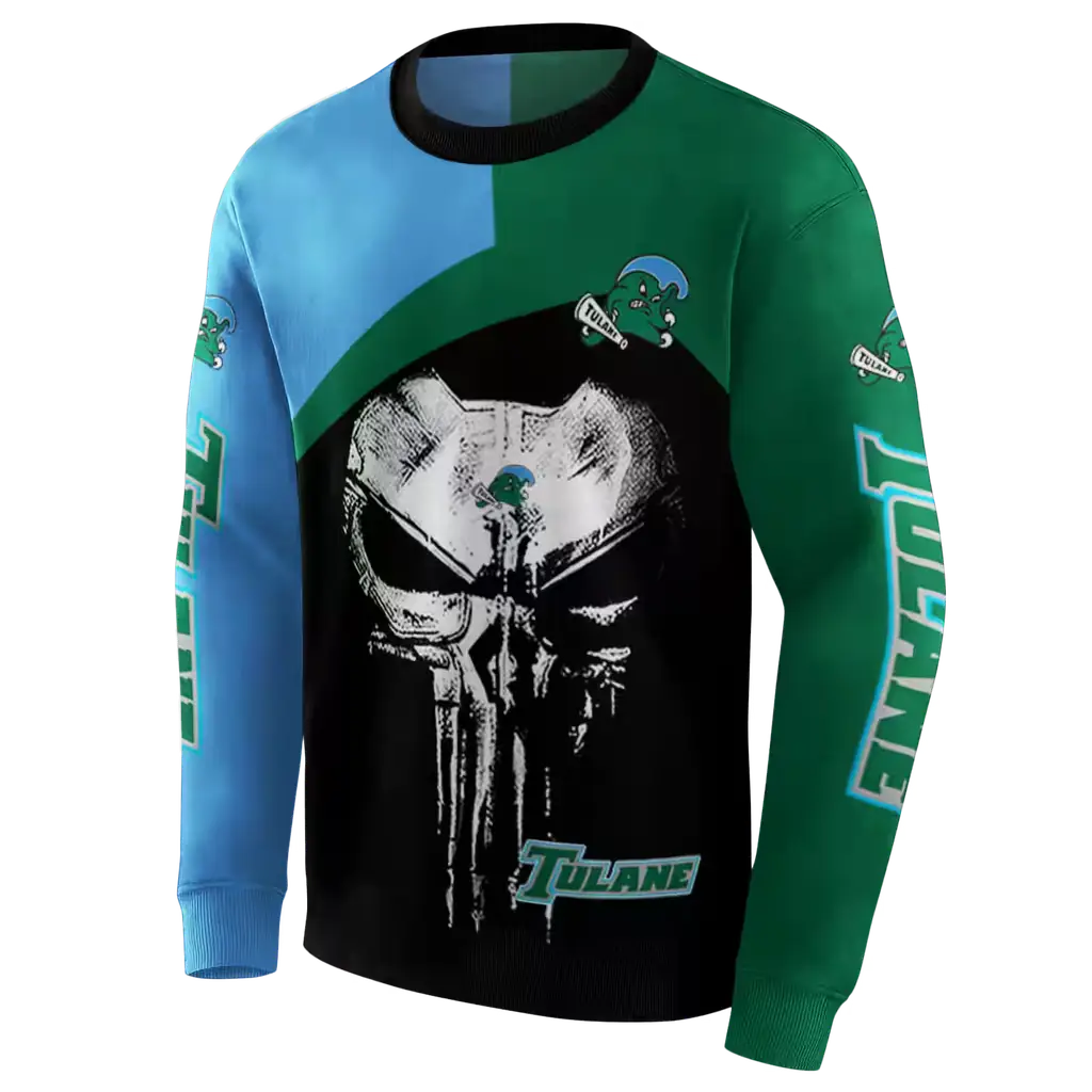 tulane green wave skull punisher blue black hoodie new arrival tulane green wave skull punisher blue black hoodie new arrival