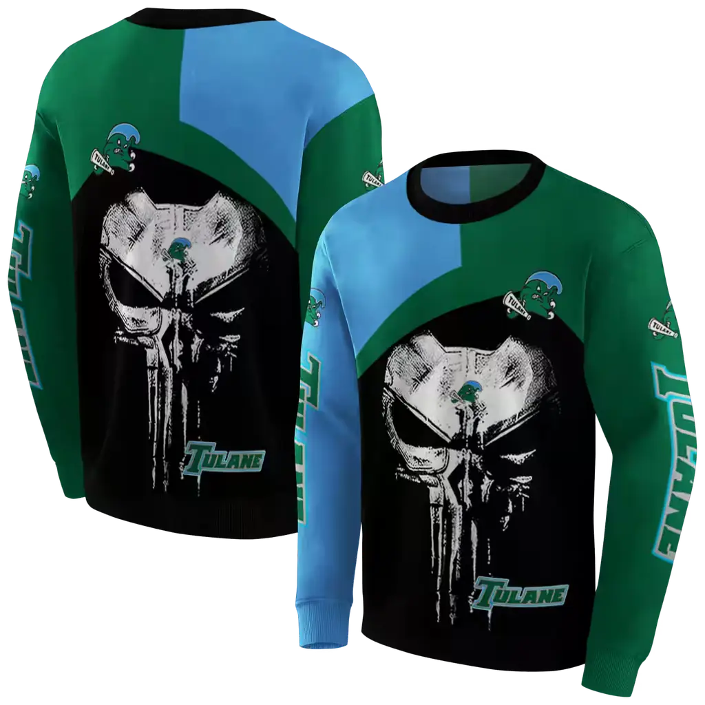 tulane green wave skull punisher blue black hoodie premium grade tulane green wave skull punisher blue black hoodie premium grade