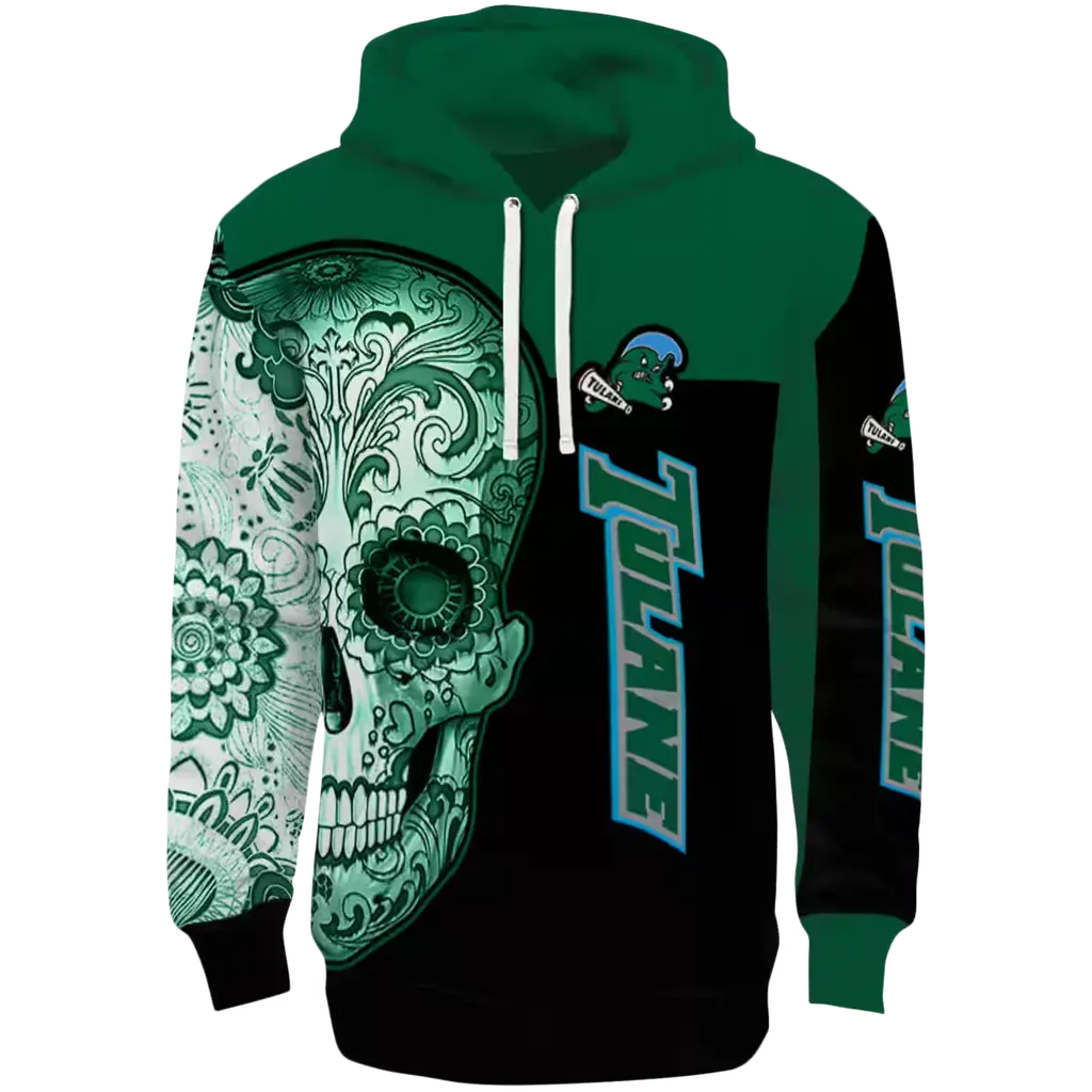 tulane green wave sugar skull green black hoodie best selling tulane green wave sugar skull green black hoodie best selling