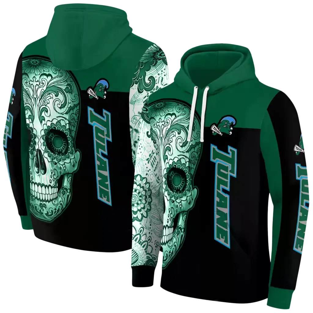 tulane green wave sugar skull green black hoodie fashion forward tulane green wave sugar skull green black hoodie fashion forward