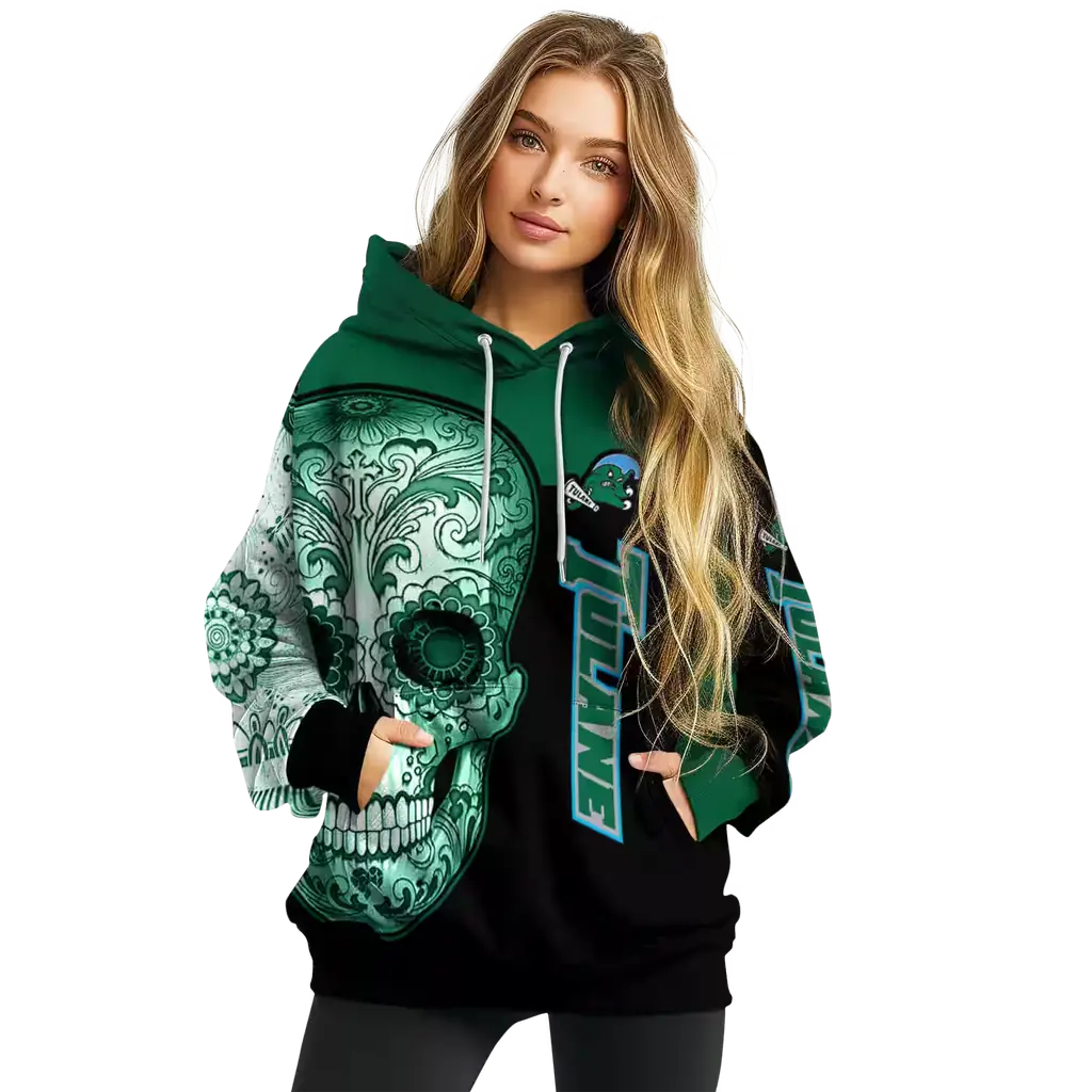 tulane green wave sugar skull green black hoodie high quality tulane green wave sugar skull green black hoodie high quality