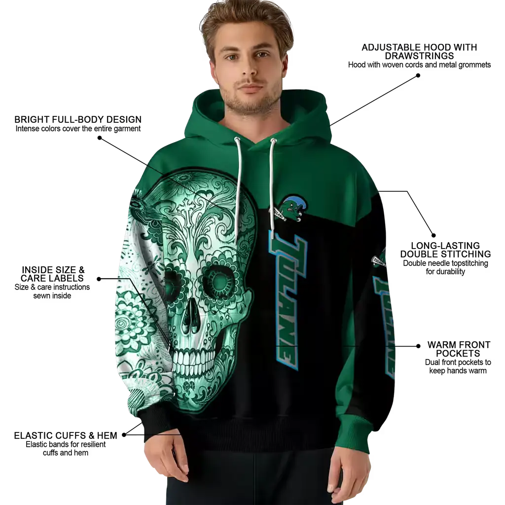 tulane green wave sugar skull green black hoodie latest model tulane green wave sugar skull green black hoodie latest model