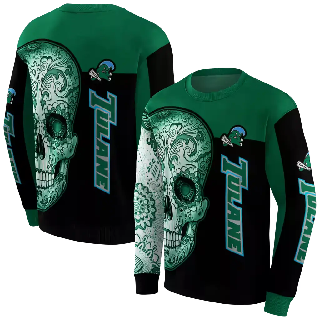 tulane green wave sugar skull green black hoodie premium grade tulane green wave sugar skull green black hoodie premium grade
