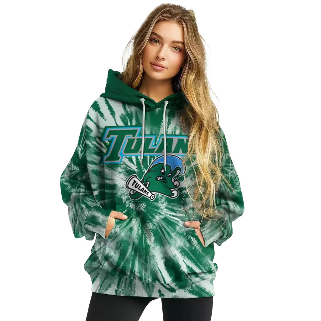 tulane green wave tie dye pattern green hoodie high quality tulane green wave tie dye pattern green hoodie high quality
