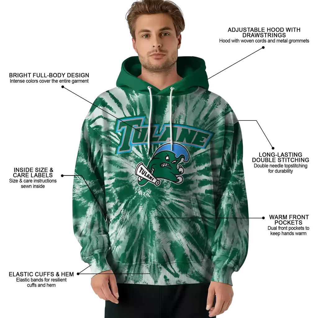 tulane green wave tie dye pattern green hoodie latest model tulane green wave tie dye pattern green hoodie latest model