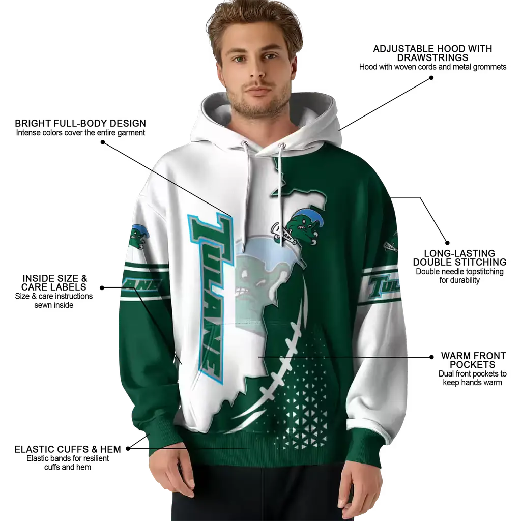 tulane green wave triangular pattern green white hoodie latest model tulane green wave triangular pattern green white hoodie latest model