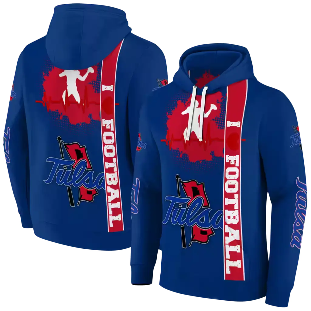 tulsa golden hurricane football heartbeat blue hoodie fashion forward tulsa golden hurricane football heartbeat blue hoodie fashion forward