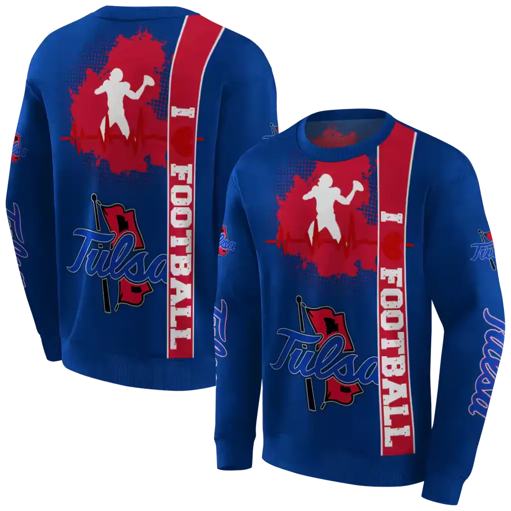 tulsa golden hurricane football heartbeat blue hoodie premium grade tulsa golden hurricane football heartbeat blue hoodie premium grade