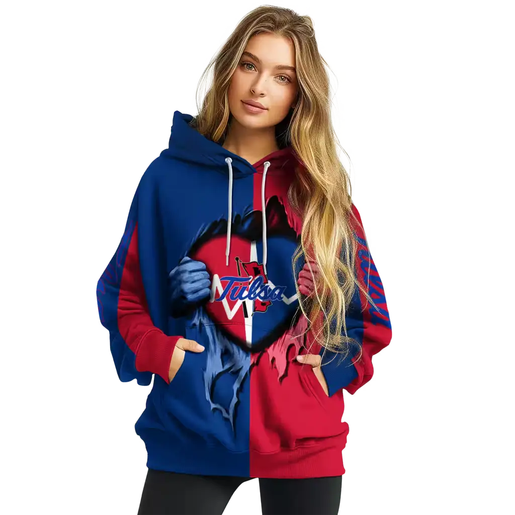 tulsa golden hurricane heartbeat graphic blue hoodie high quality tulsa golden hurricane heartbeat graphic blue hoodie high quality