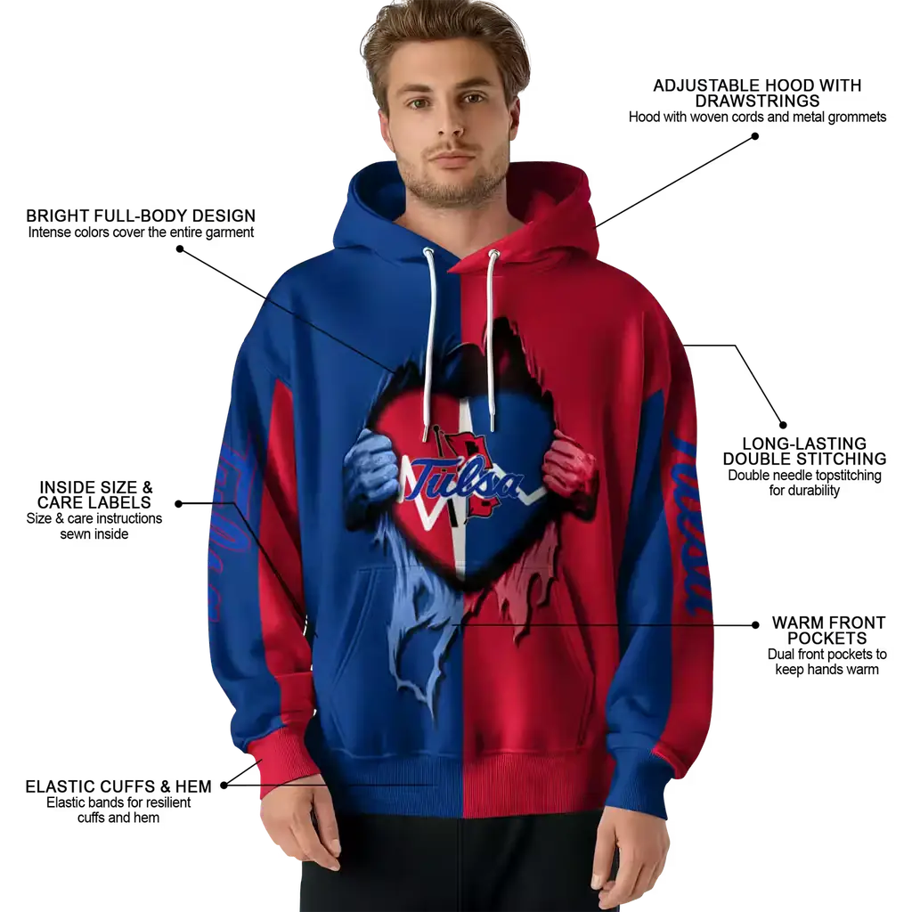 tulsa golden hurricane heartbeat graphic blue hoodie latest model tulsa golden hurricane heartbeat graphic blue hoodie latest model