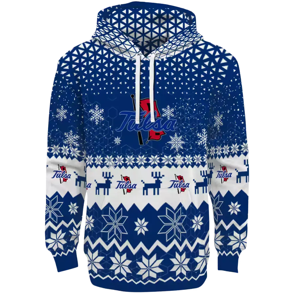 tulsa golden hurricane reindeer motif blue hoodie best selling tulsa golden hurricane reindeer motif blue hoodie best selling