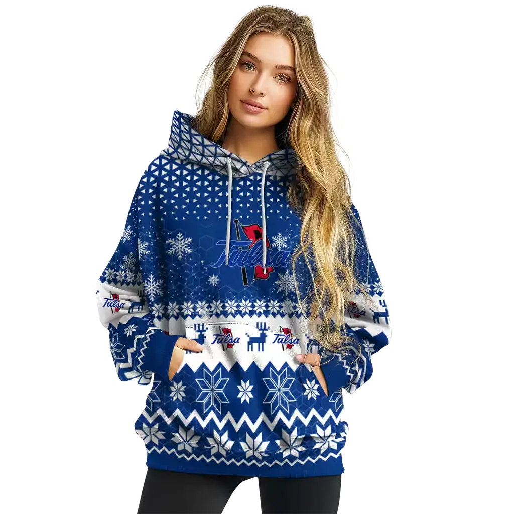 tulsa golden hurricane reindeer motif blue hoodie high quality tulsa golden hurricane reindeer motif blue hoodie high quality