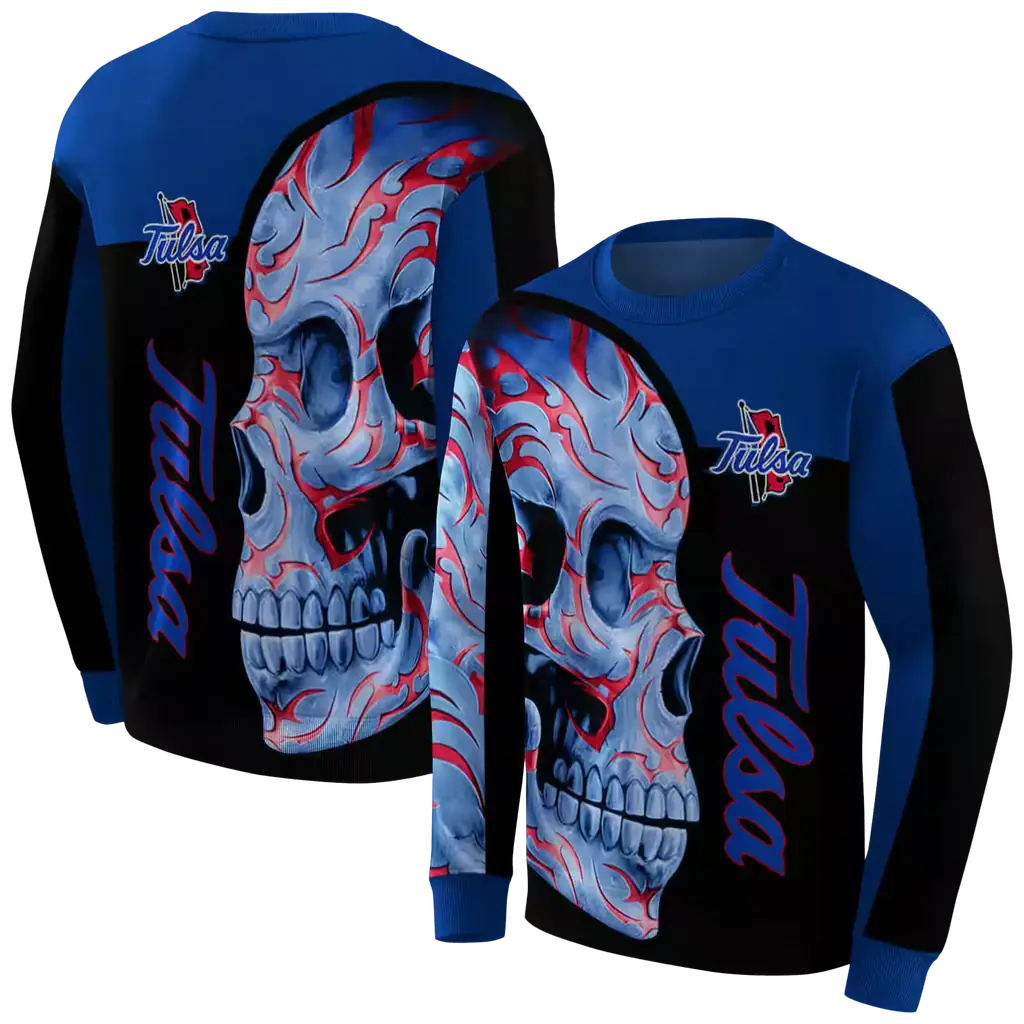 tulsa golden hurricane skull motif blue black hoodie premium grade tulsa golden hurricane skull motif blue black hoodie premium grade