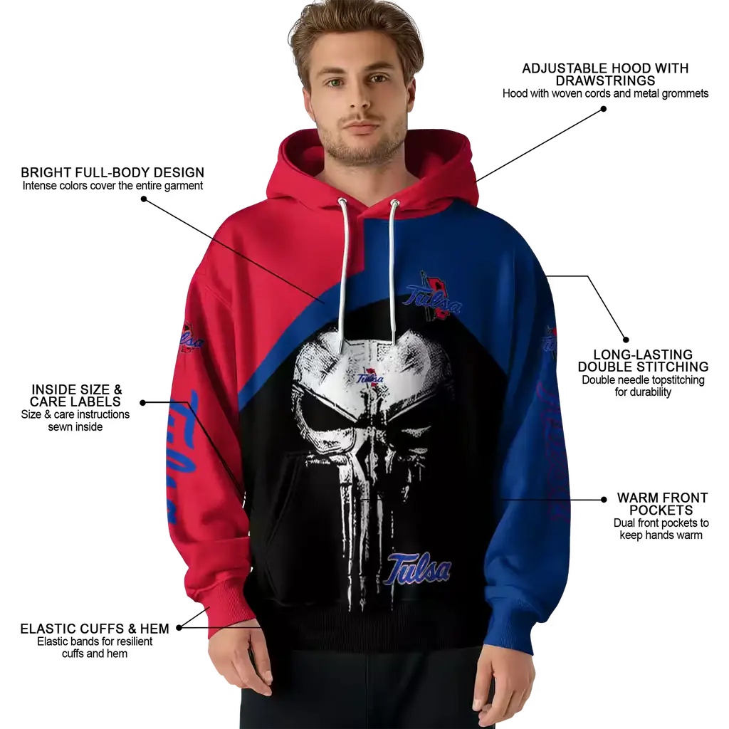 tulsa golden hurricane skull punisher red black hoodie latest model tulsa golden hurricane skull punisher red black hoodie latest model