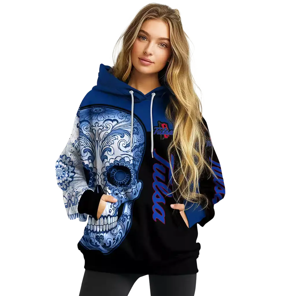 tulsa golden hurricane sugar skull blue black hoodie high quality tulsa golden hurricane sugar skull blue black hoodie high quality