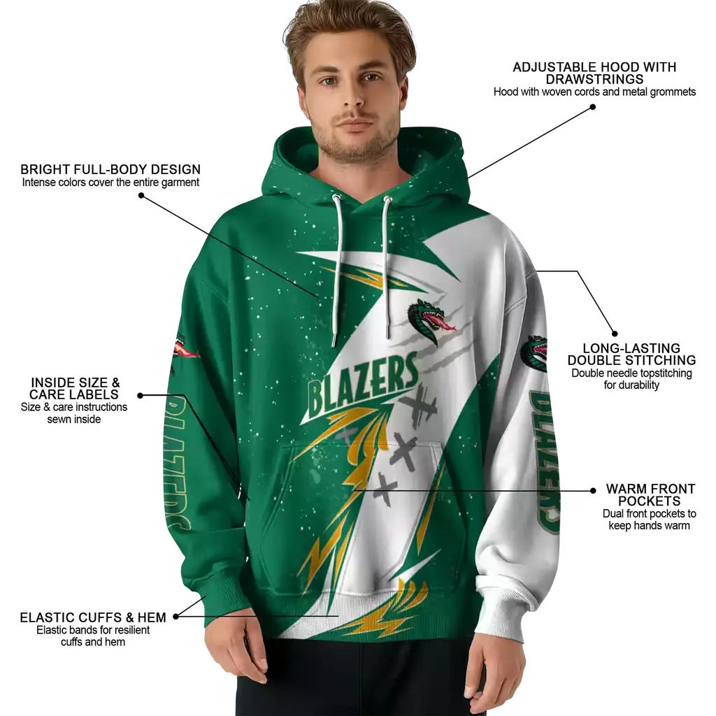uab blazers dynamic slash green white hoodie latest model uab blazers dynamic slash green white hoodie latest model