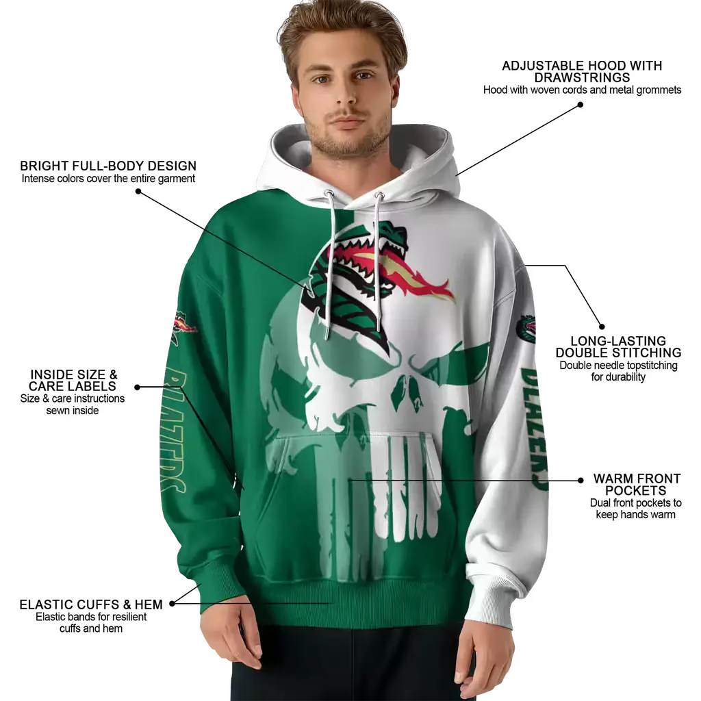 uab blazers graphic punisher green white hoodie latest model uab blazers graphic punisher green white hoodie latest model