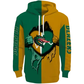 uab blazers heartbeat graphic green hoodie best selling