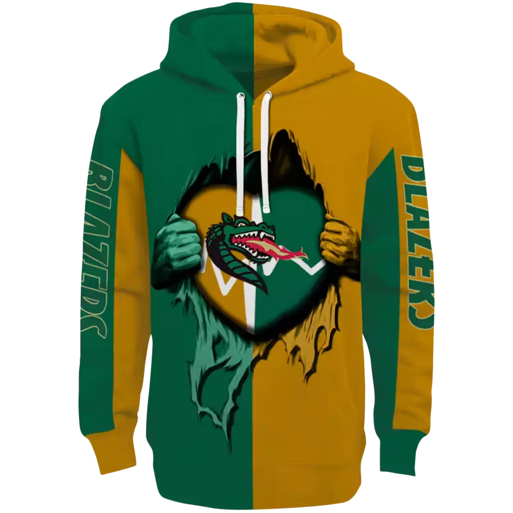 uab blazers heartbeat graphic green hoodie best selling uab blazers heartbeat graphic green hoodie best selling