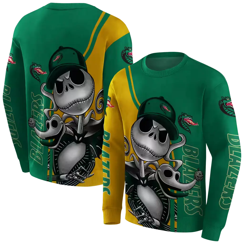 uab blazers jack skellington green hoodie premium grade uab blazers jack skellington green hoodie premium grade
