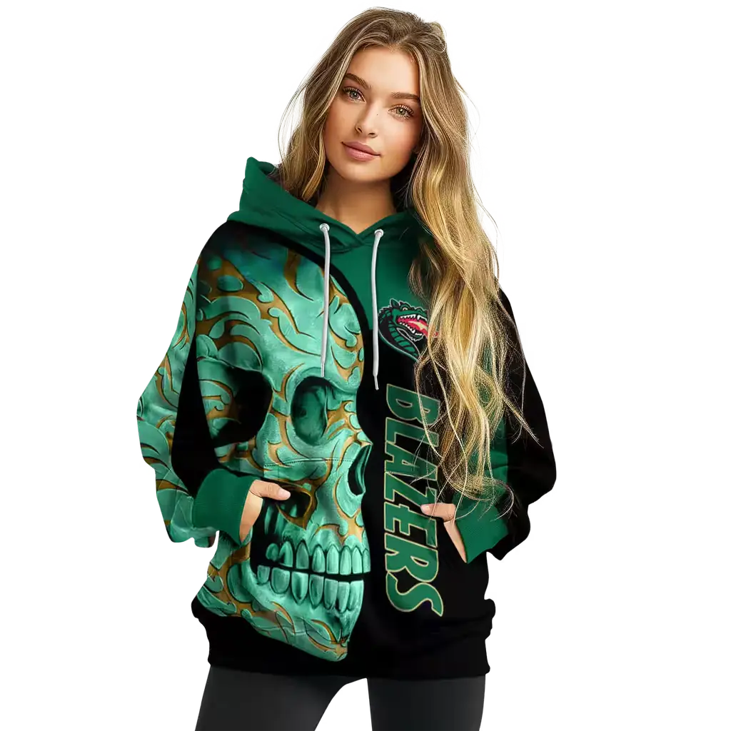 uab blazers skull motif green black hoodie high quality uab blazers skull motif green black hoodie high quality