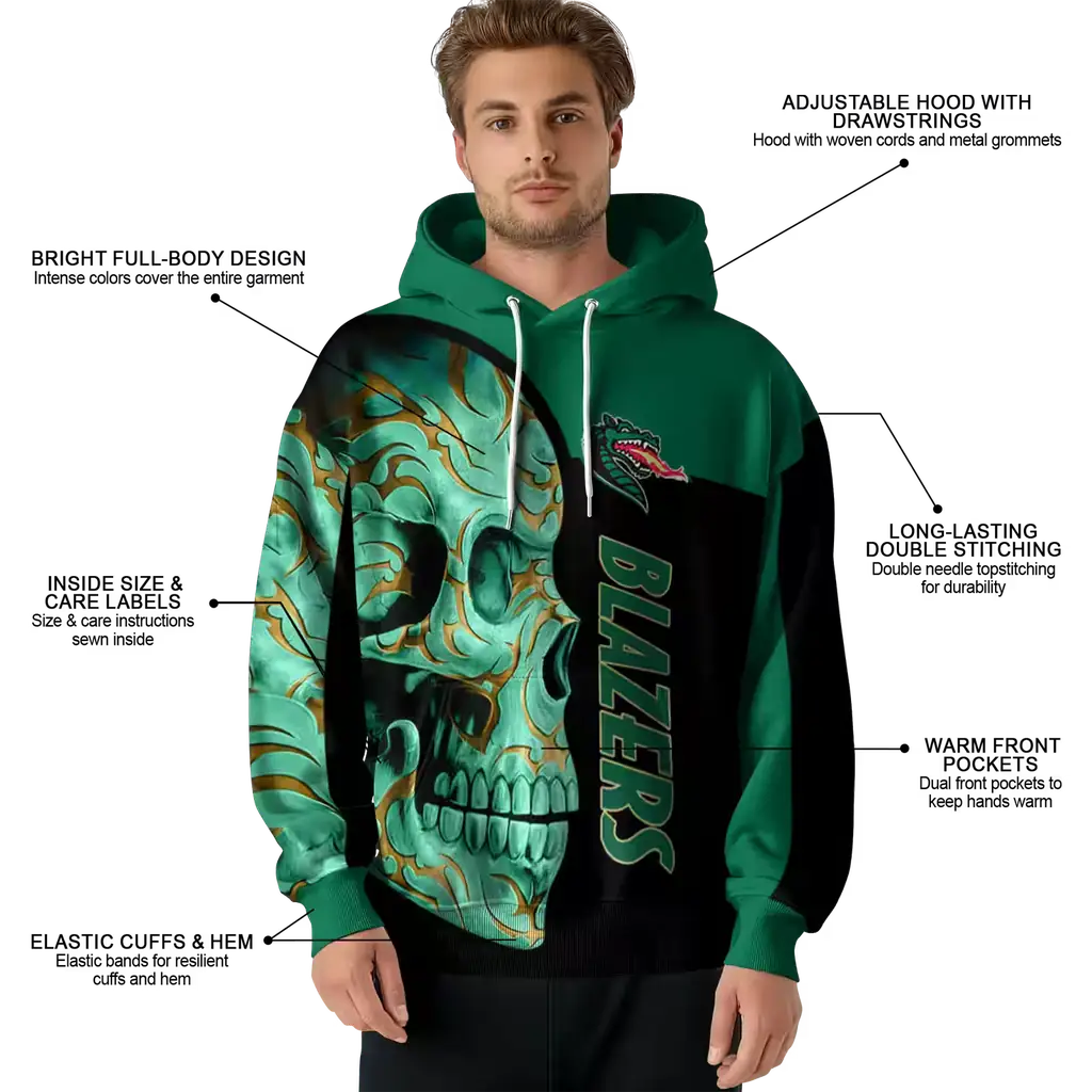 uab blazers skull motif green black hoodie latest model uab blazers skull motif green black hoodie latest model