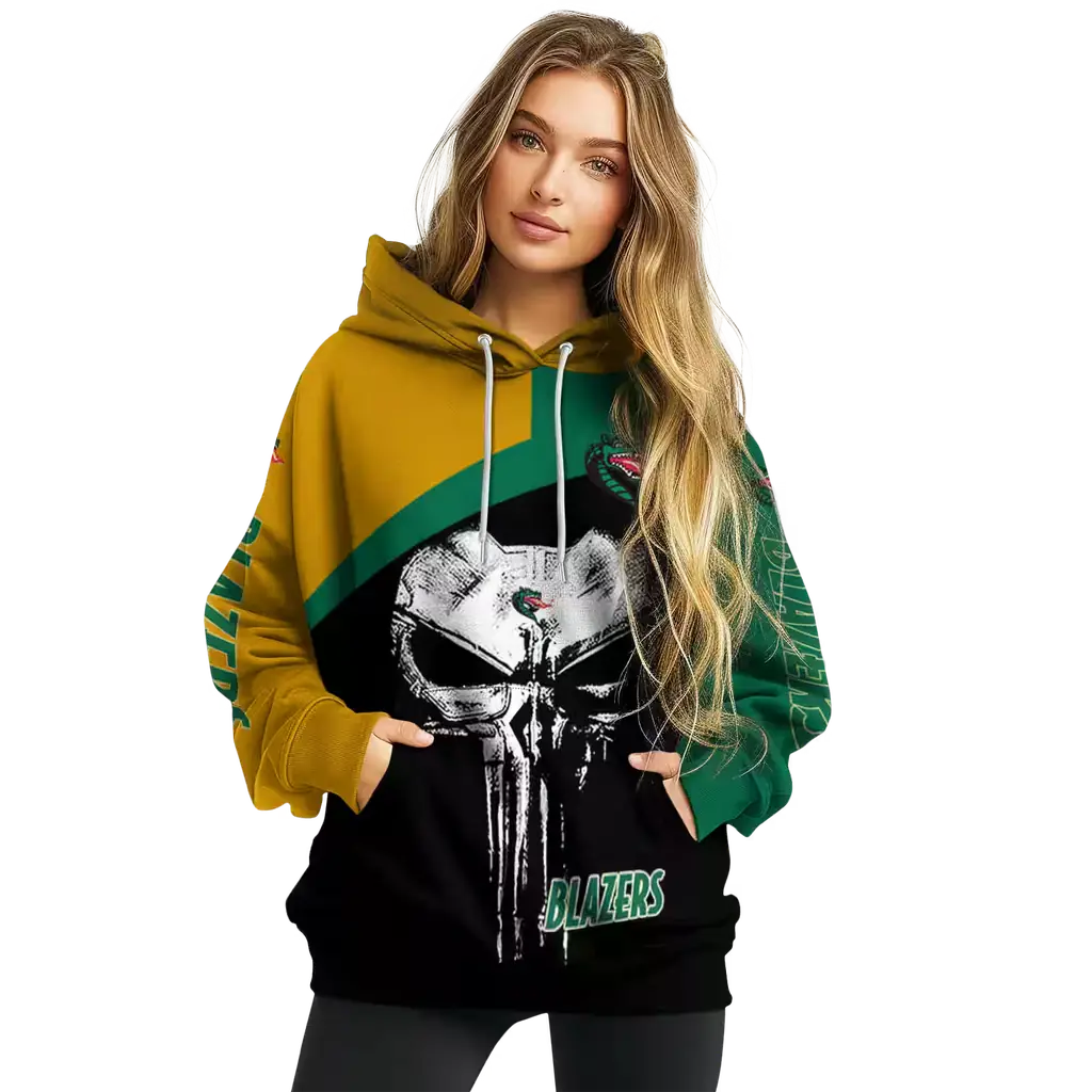 uab blazers skull punisher gold black hoodie high quality uab blazers skull punisher gold black hoodie high quality
