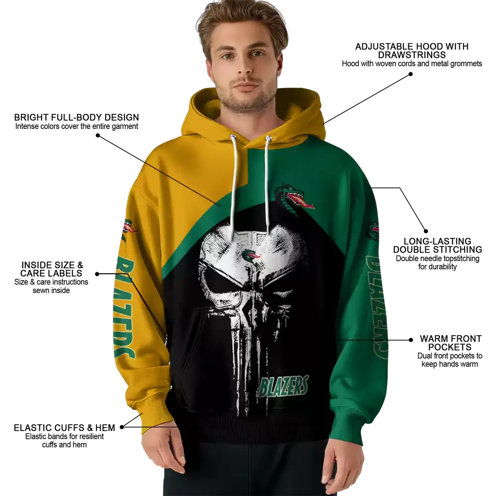 uab blazers skull punisher gold black hoodie latest model uab blazers skull punisher gold black hoodie latest model