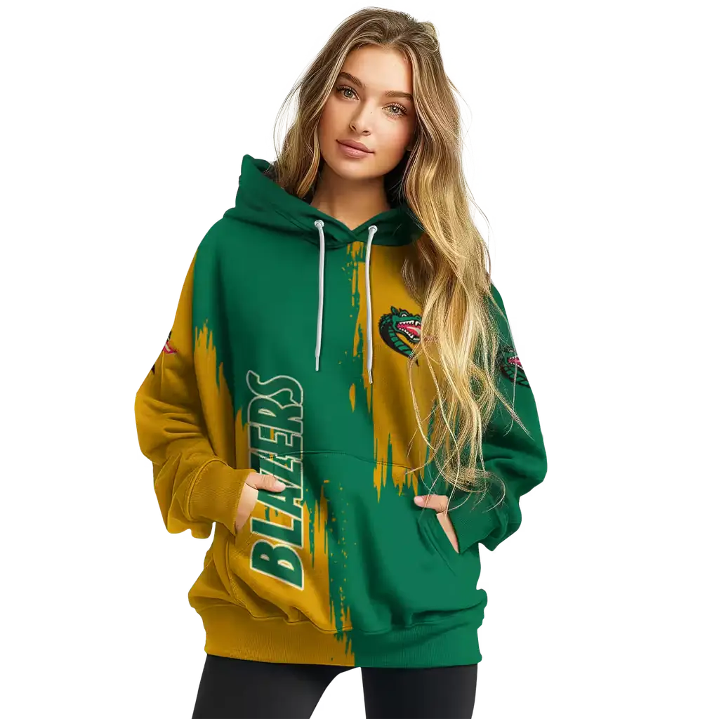 uab blazers splatter effect green hoodie high quality uab blazers splatter effect green hoodie high quality