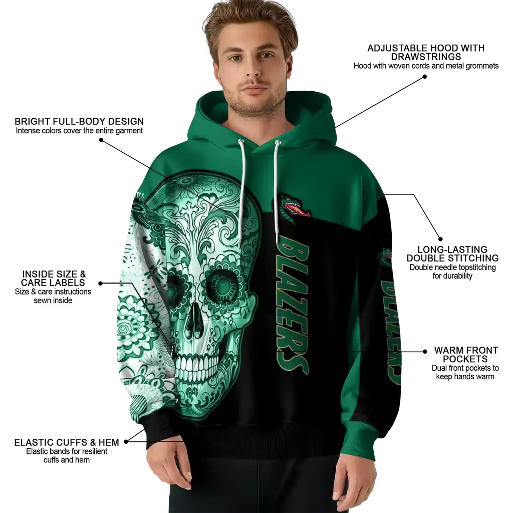 uab blazers sugar skull green black hoodie latest model uab blazers sugar skull green black hoodie latest model