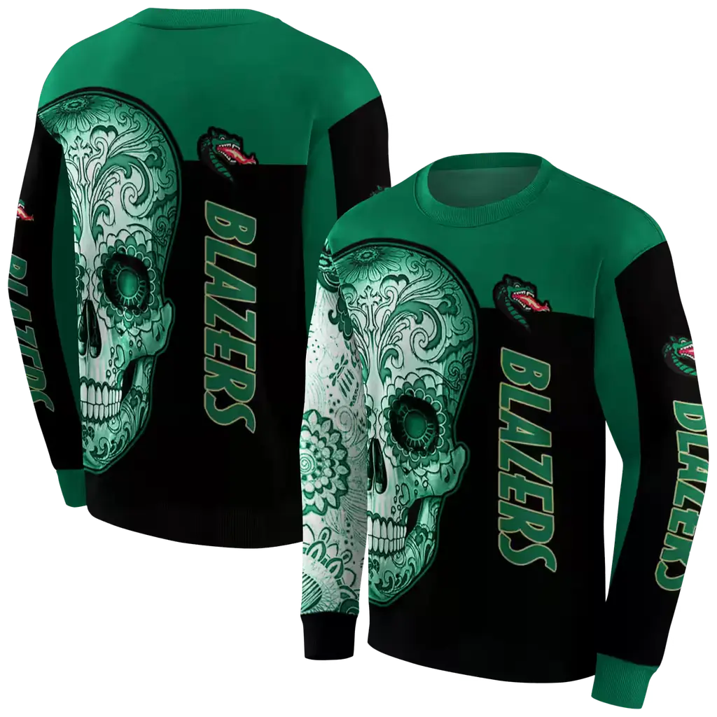 uab blazers sugar skull green black hoodie premium grade uab blazers sugar skull green black hoodie premium grade
