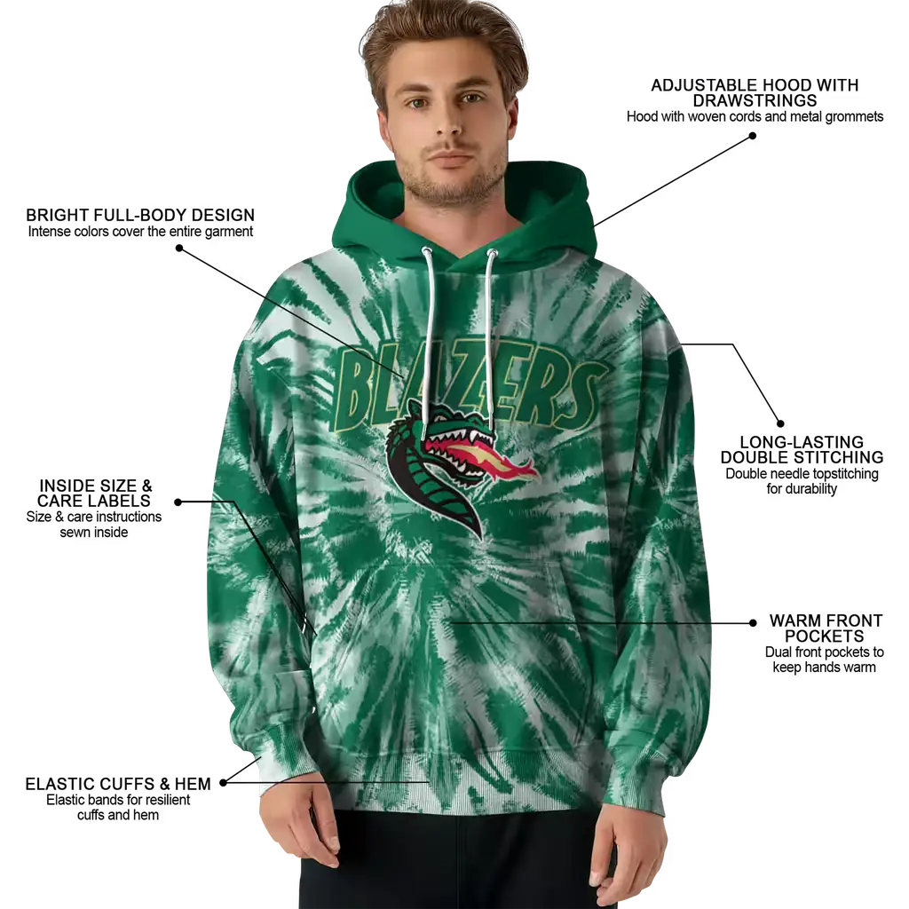 uab blazers tie dye pattern green hoodie latest model uab blazers tie dye pattern green hoodie latest model