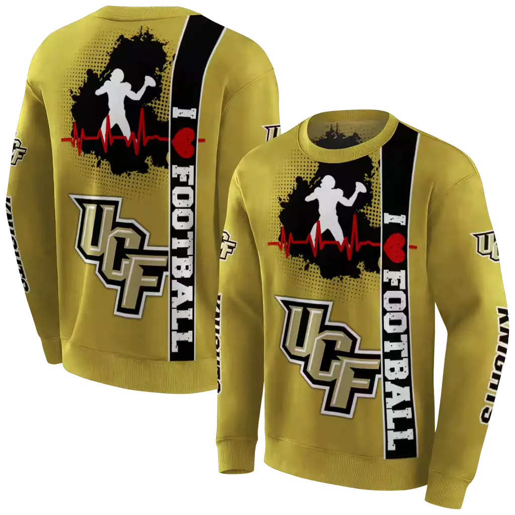 ucf knights football heartbeat gold hoodie premium grade ucf knights football heartbeat gold hoodie premium grade