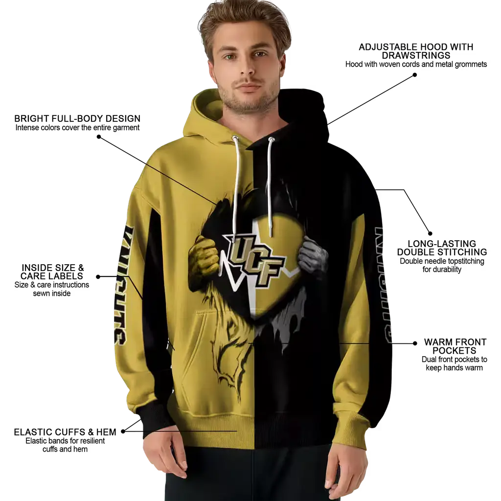 ucf knights heartbeat graphic gold hoodie latest model ucf knights heartbeat graphic gold hoodie latest model