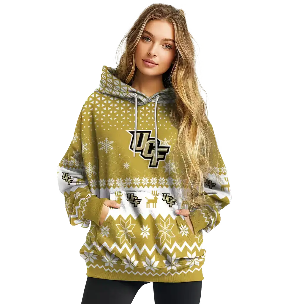 ucf knights reindeer motif gold hoodie high quality ucf knights reindeer motif gold hoodie high quality