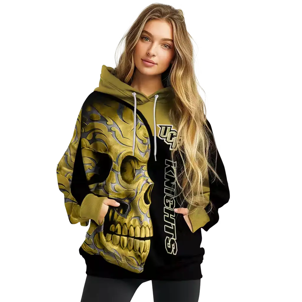 ucf knights skull motif gold black hoodie high quality ucf knights skull motif gold black hoodie high quality